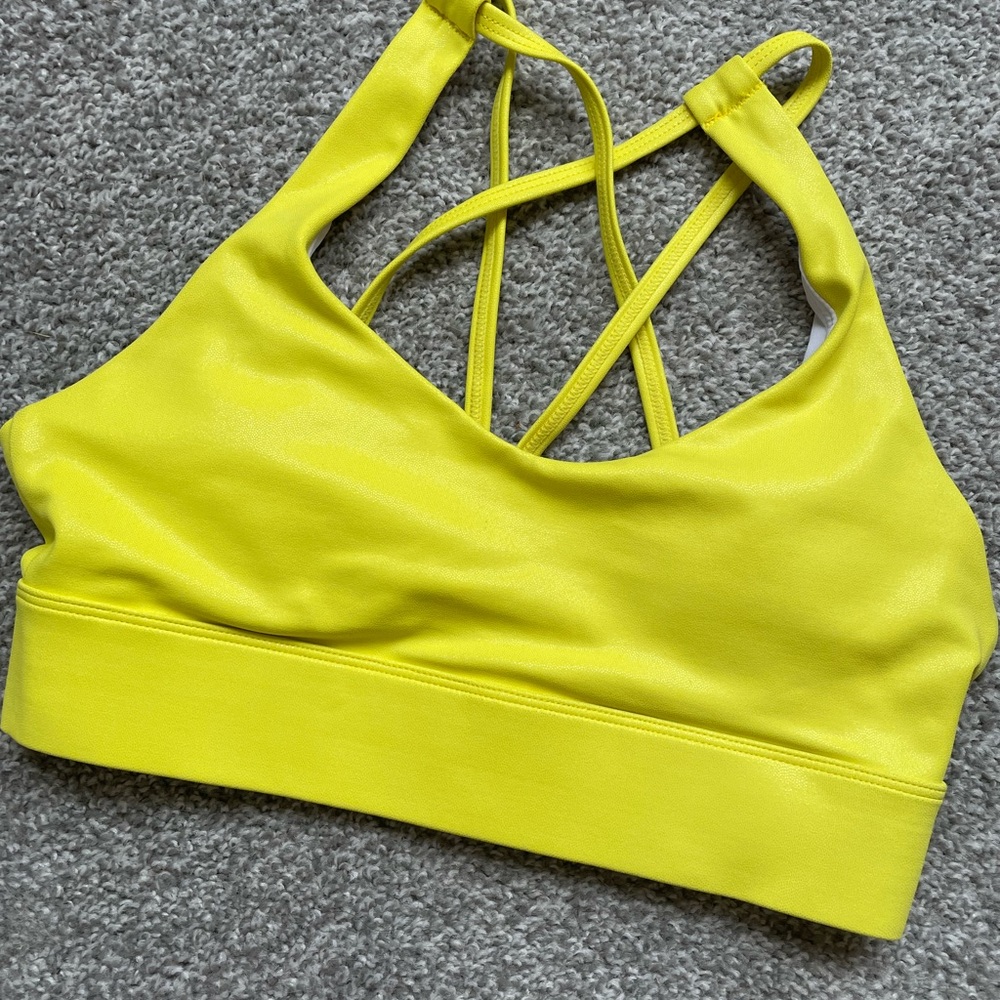 ZYIA metallic yellow Light N Tight strappy sports bra